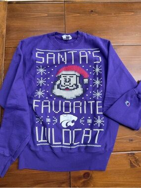Champion Reverse Weave K-State KSU Ugly Christmas Sweater Crewneck Small Purple